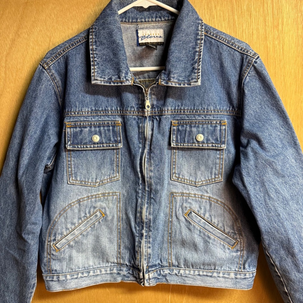 Vintage Express Bleus Denim Jacket Womens Large Full Zip Medium Wash 100% Cotton - Picture 3 of 8
